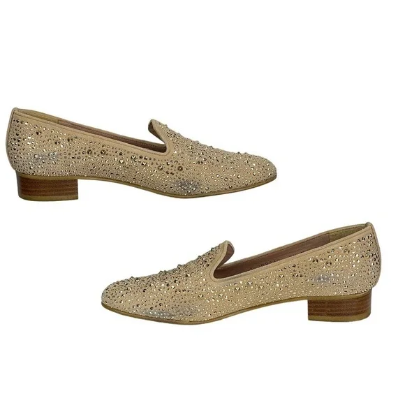 Stuart Weitzman Slipbeads Studded Gold ASO Hart of Dixie Heel Loafers 8.5 FLAW - Picture 3 of 12